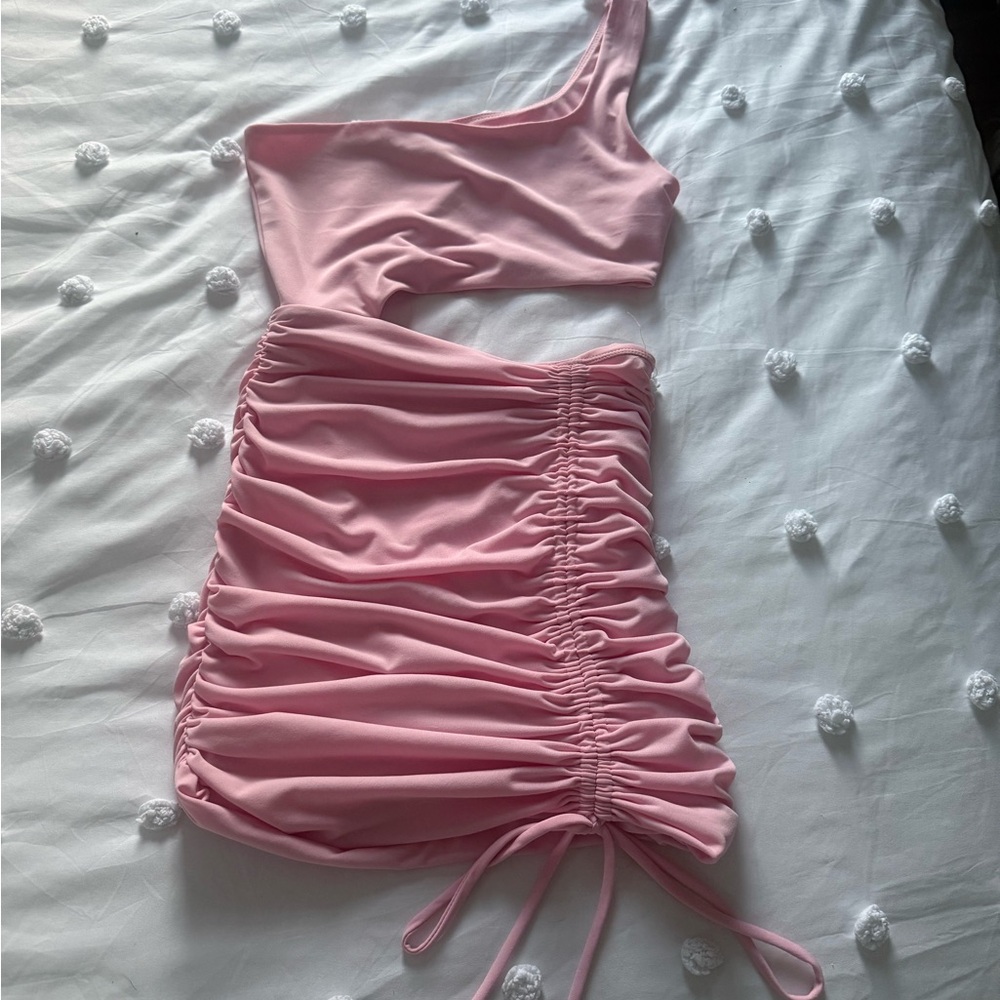 Pink One-Shoulder Ruched Dress